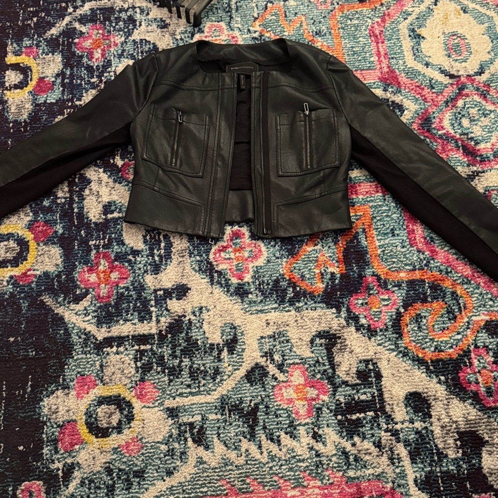 BCBGMaxAzria Black Leather Cropped Jacket
